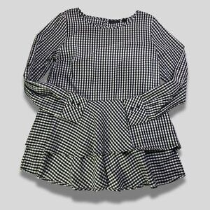 HALOGEN Black White Gingham Check Dip Ruffled Hem Size M